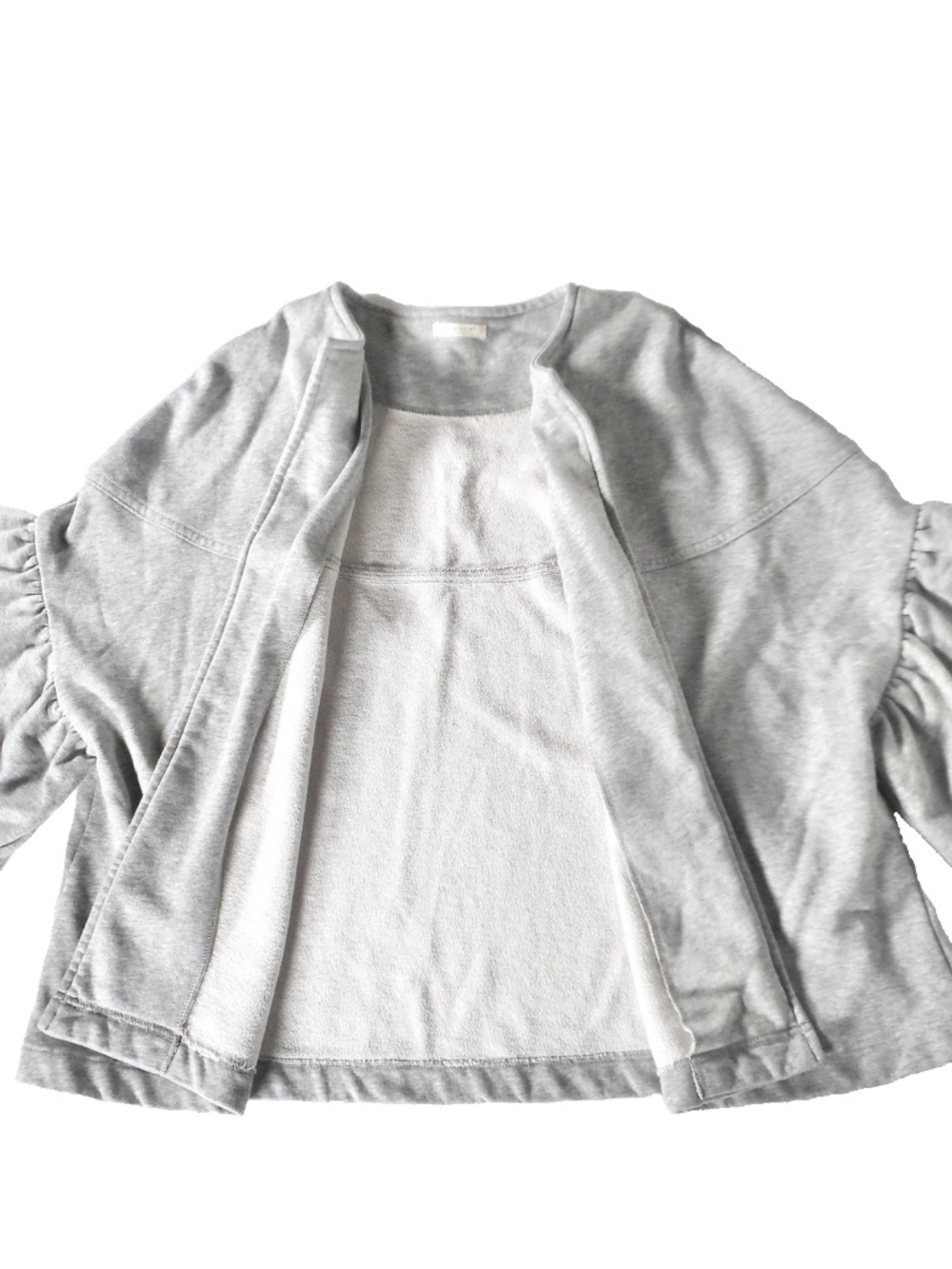 Evelyn K NY Gray Soft Cotton Sweatshirt Sz L XL Open Jacket 3/4 Flutter Sleeves